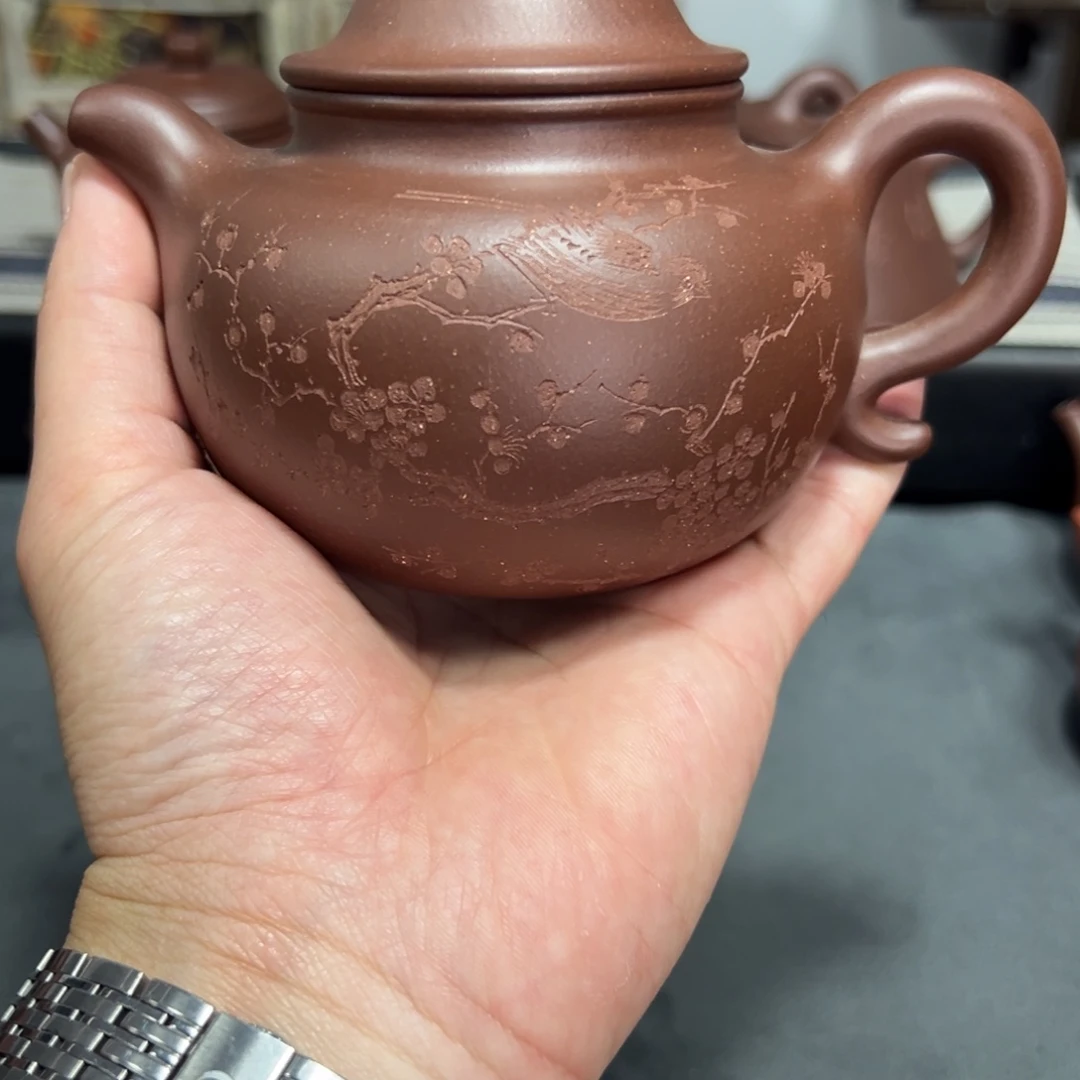 茶壶紫砂无*刻绘全手莲子