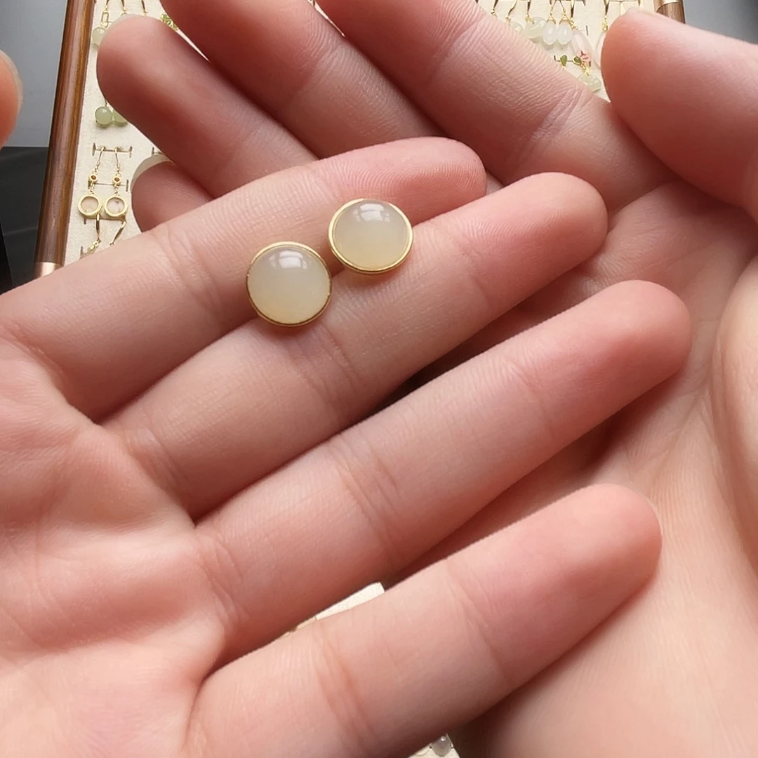 银S925镶嵌和田玉耳饰