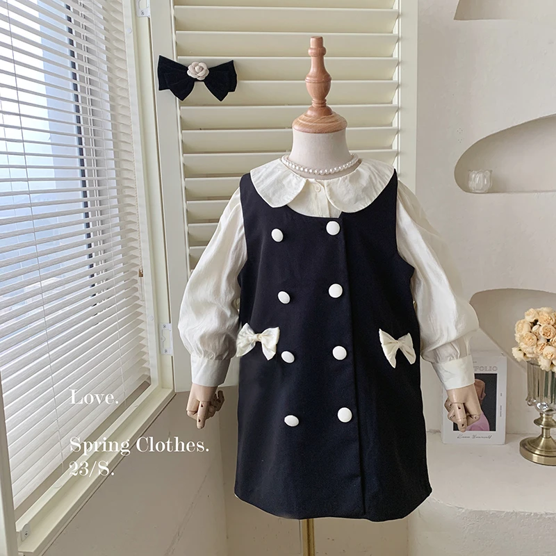 【本妈】春“梨花微醺”女童衬衫+蝴蝶结马甲裙23C003  39‘9’