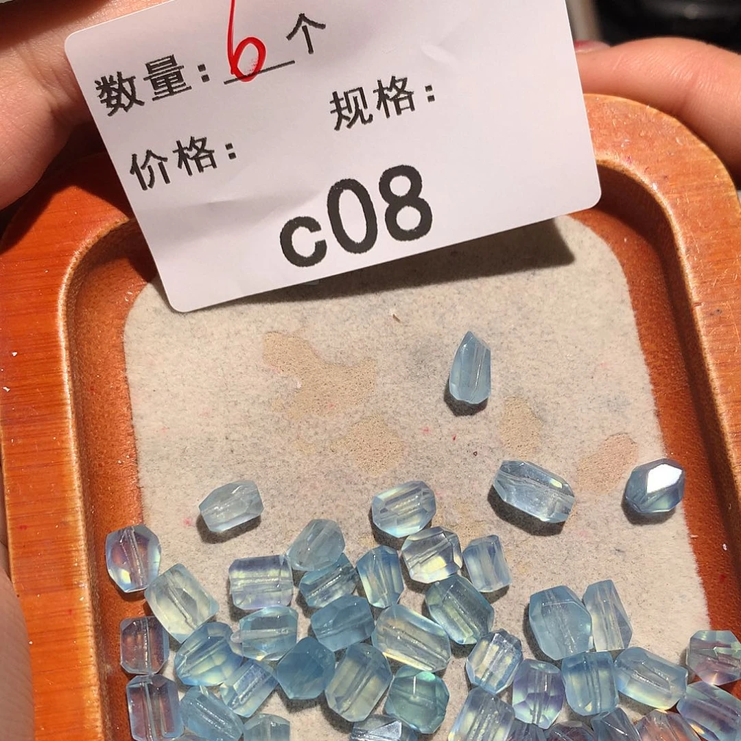 海蓝宝石裸石未镶嵌多样化发6个c 08大小不一