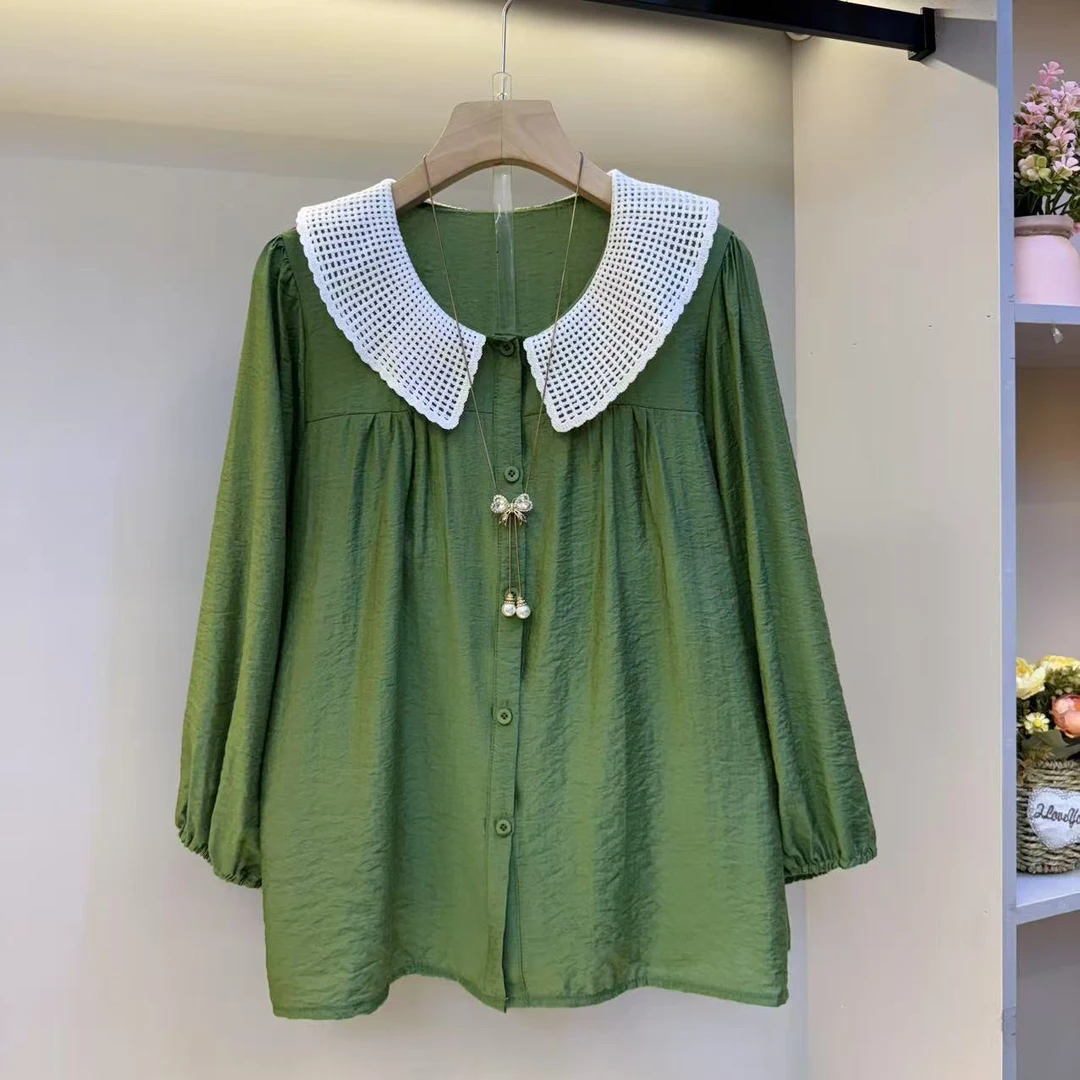 2025大码女装时尚翻领宽松减龄韩版高级感衬衫