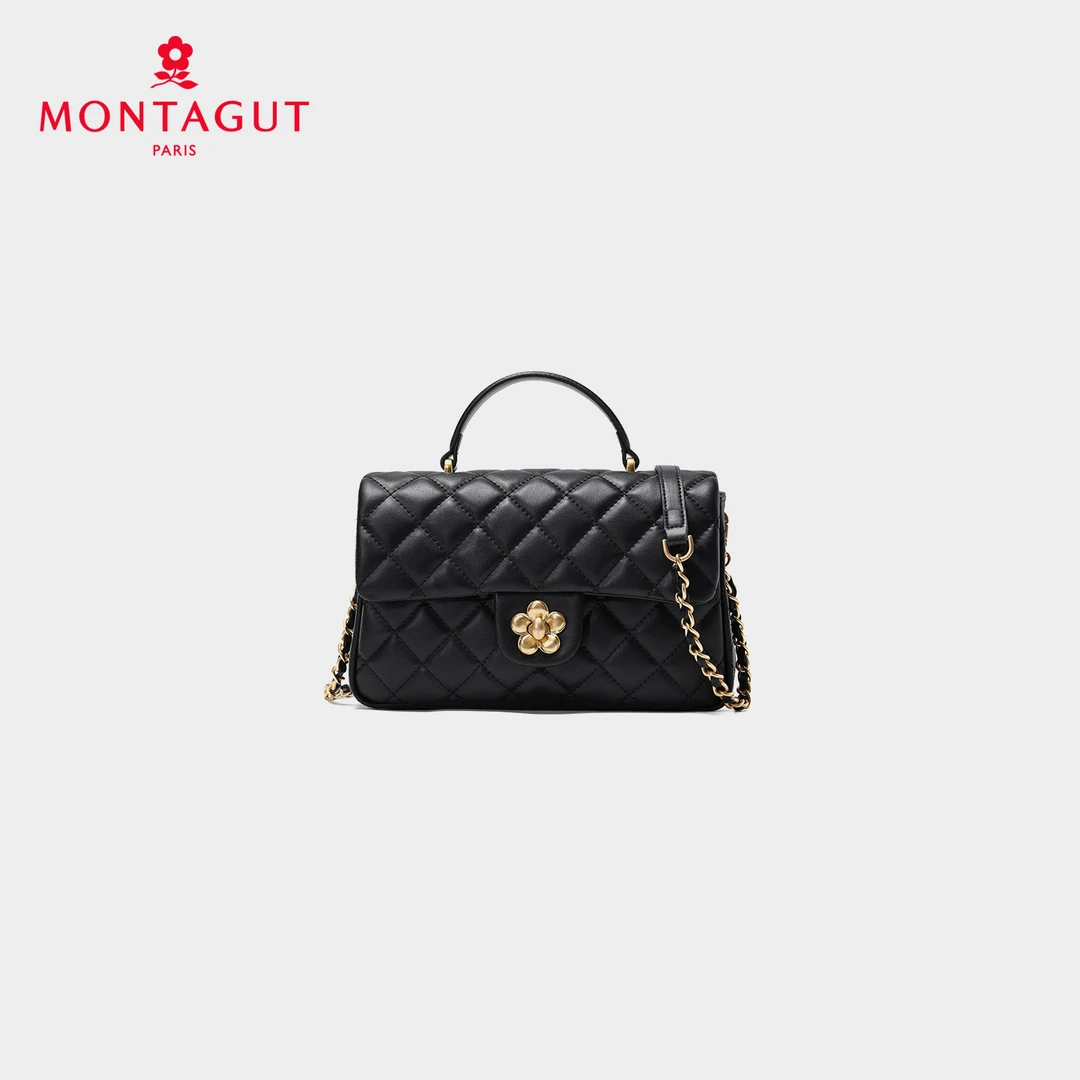 Montagut/梦特娇2025秋冬小金花手提包菱格链条牛皮斜挎手拎包