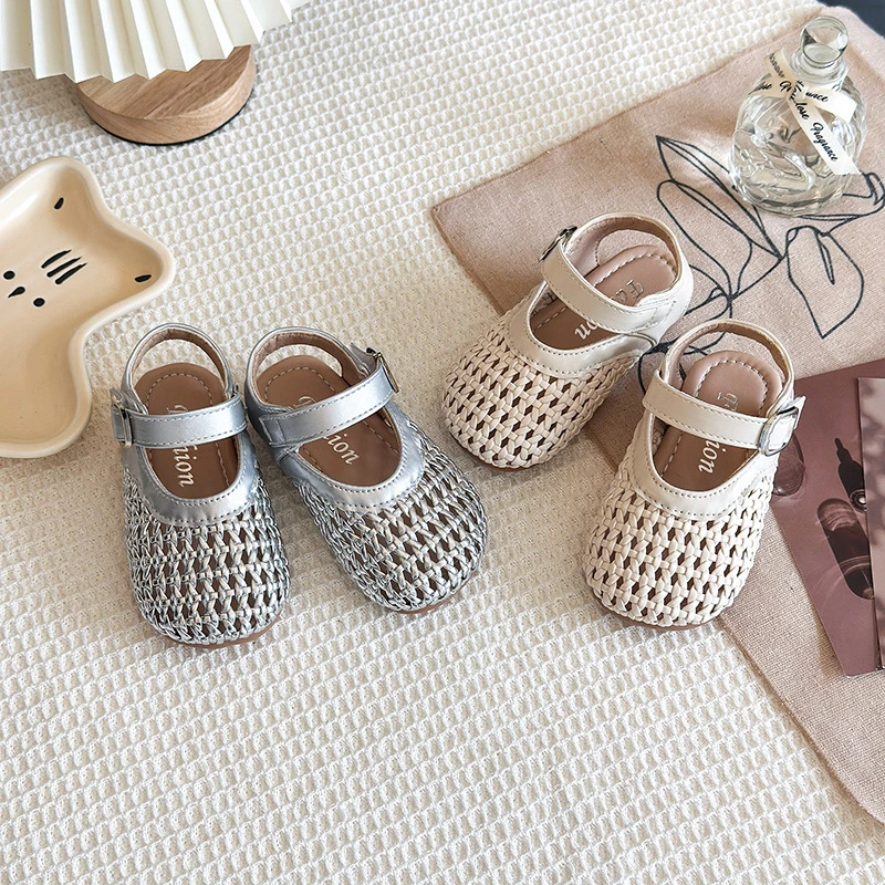 新款韩版童鞋女童编织奶奶鞋镂空包头凉鞋透气春夏小皮鞋软底单鞋