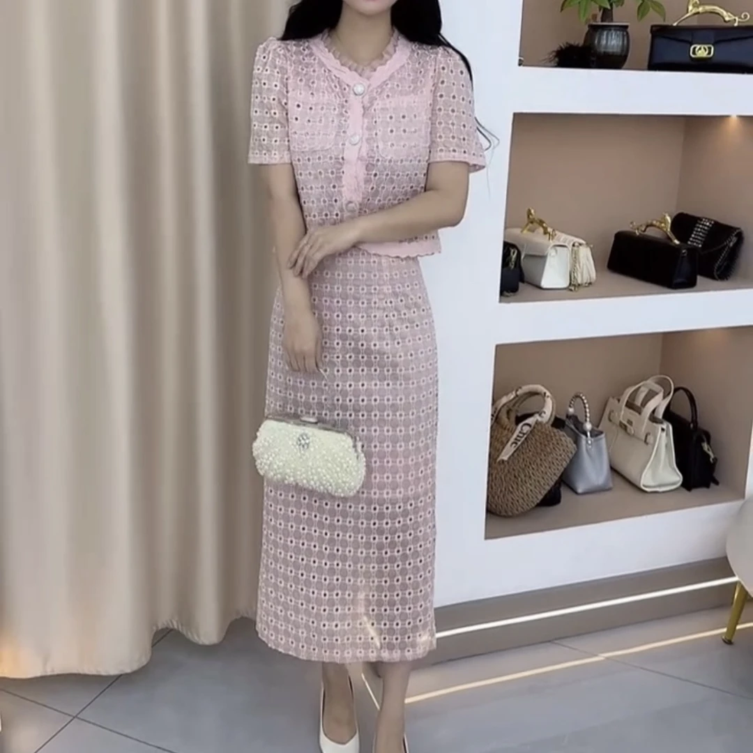 小香风镂空蕾丝半身裙套装女夏季新款法式气质减龄