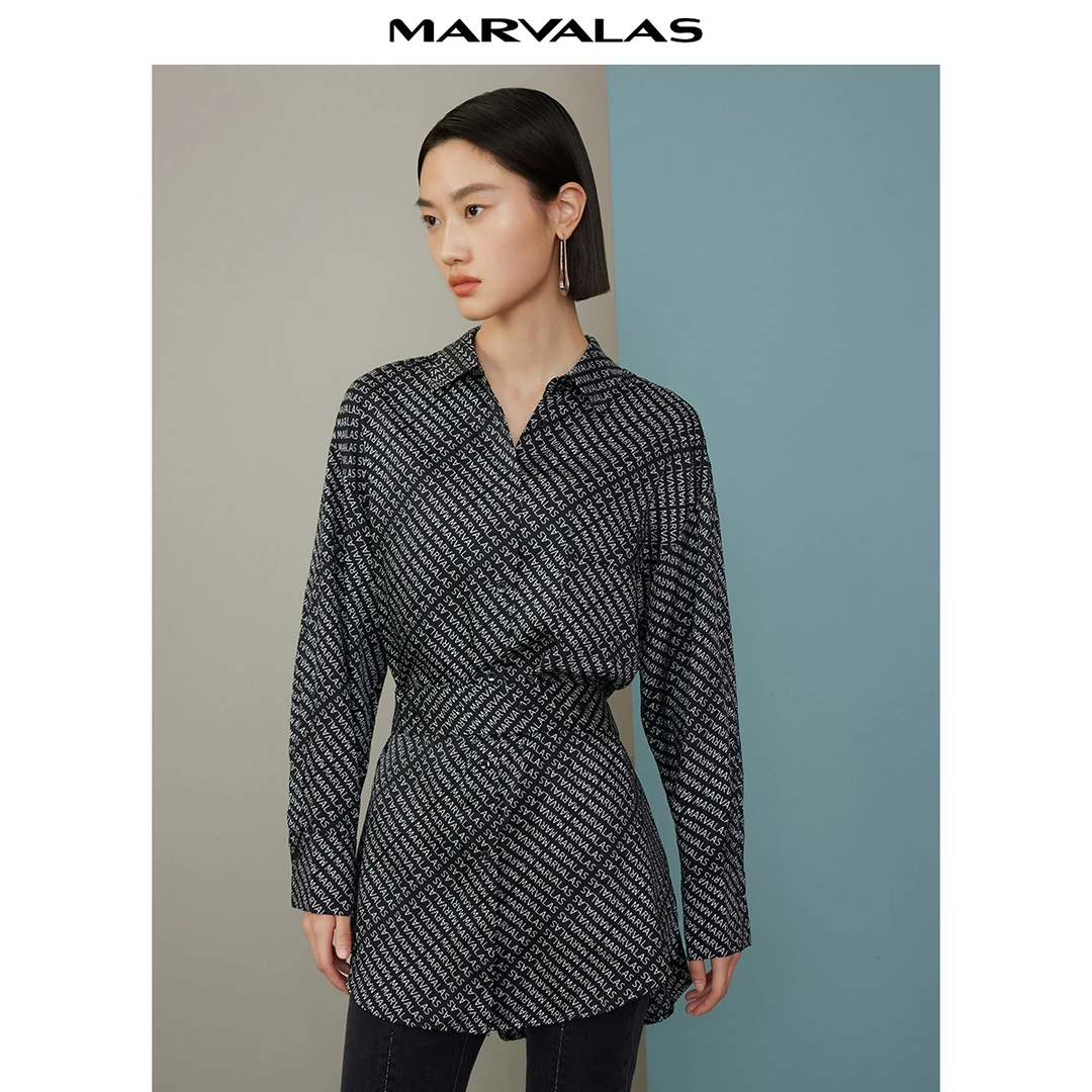 【曼德诗】衬衫女夏季洋气时尚设计感长袖小众薄款衬衣M311301366