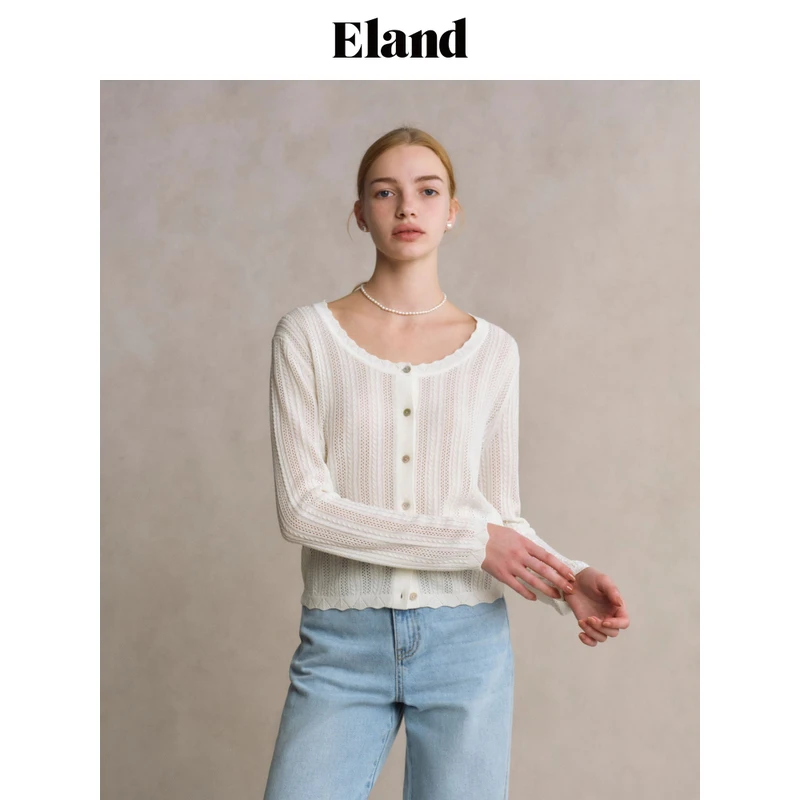 【商场同款新品】Eland衣恋氛围感花边春夏薄款针织开衫EECKF23M03