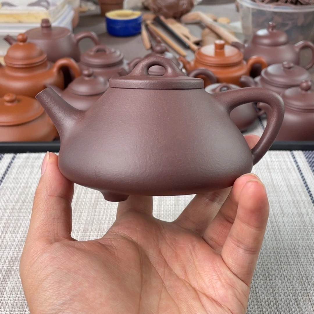 茶壶紫砂半手工老紫泥子冶石瓢壶220cc