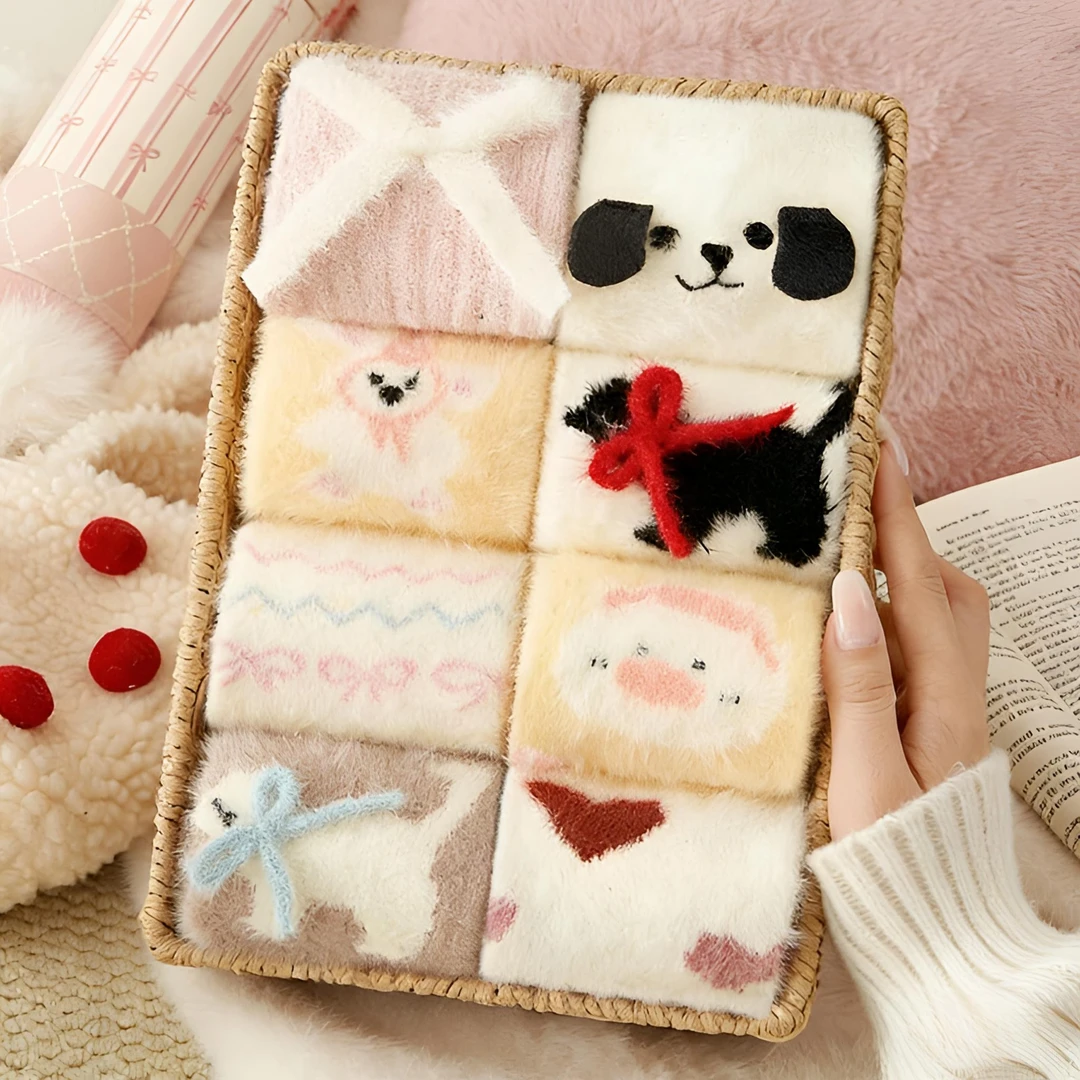 卡通毛绒袜子【送毛毡袋】女冬日礼物冬季加绒加厚中筒保暖袜礼盒装