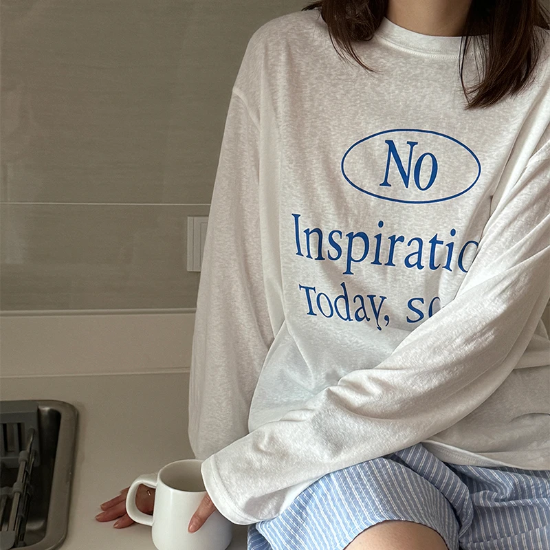 【金恩慧欧尼Hi mood】No字母印花圆领长袖防晒T恤