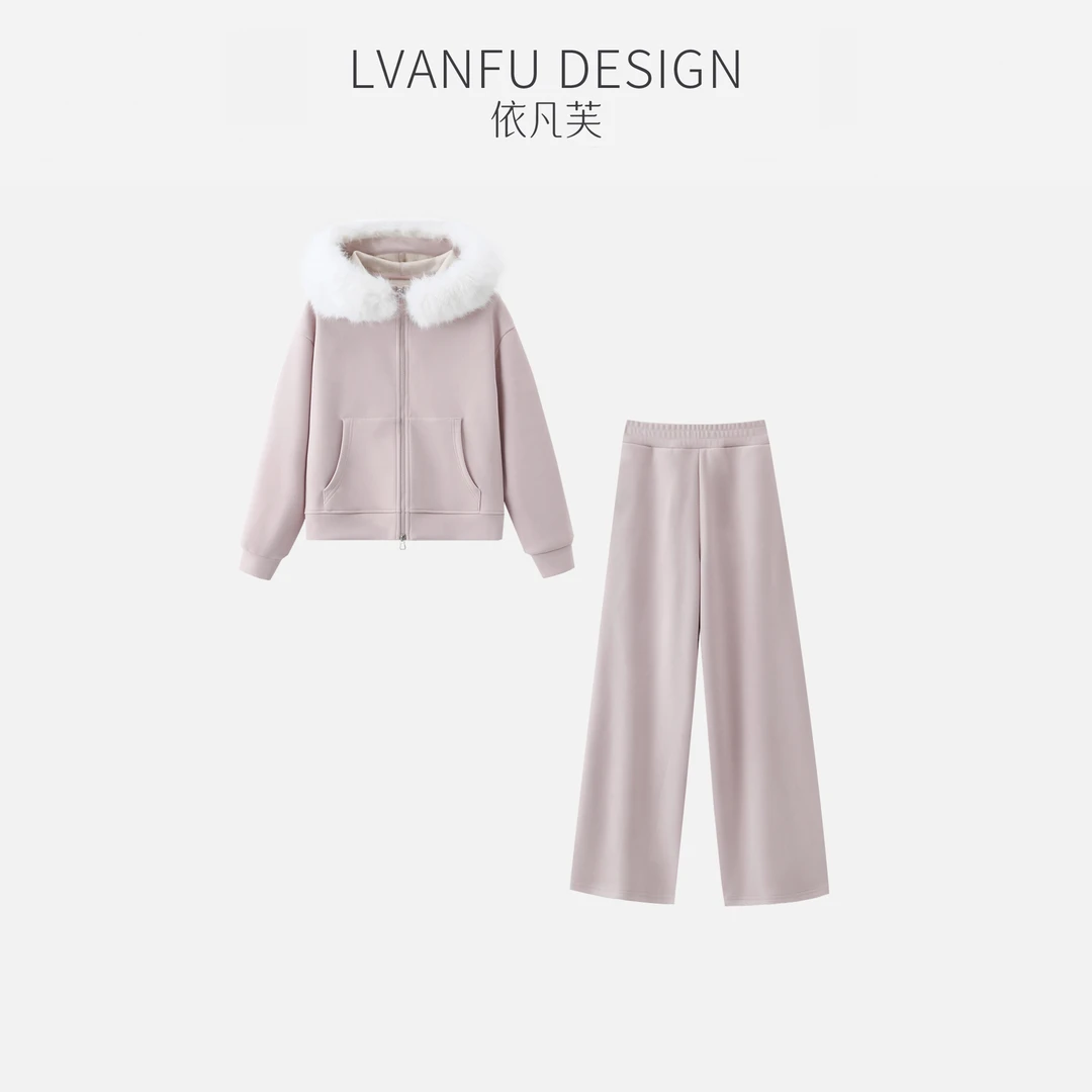 【依凡芙】大暖袍毛领含棉羊毛蚕丝卫衣套装JY990A/XX