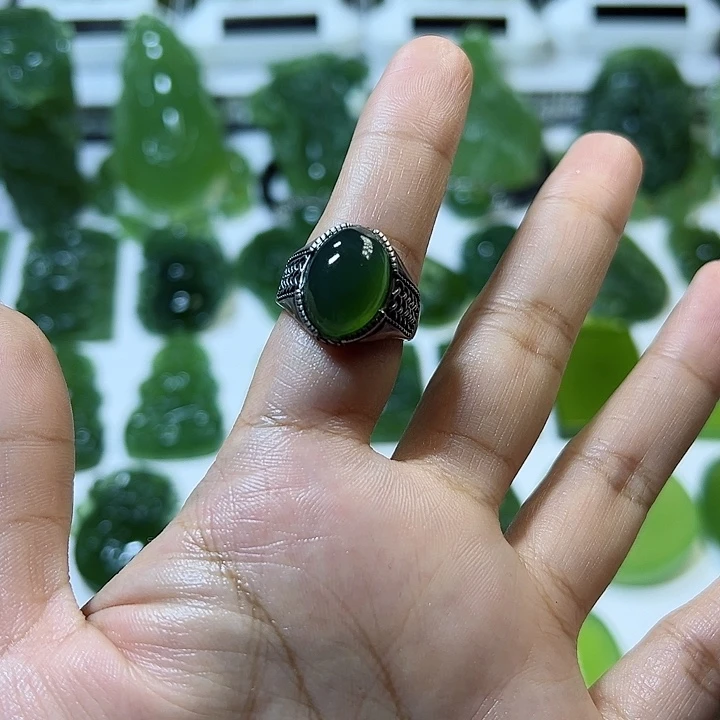 蛇纹石玉戒指银S925镶嵌合****询