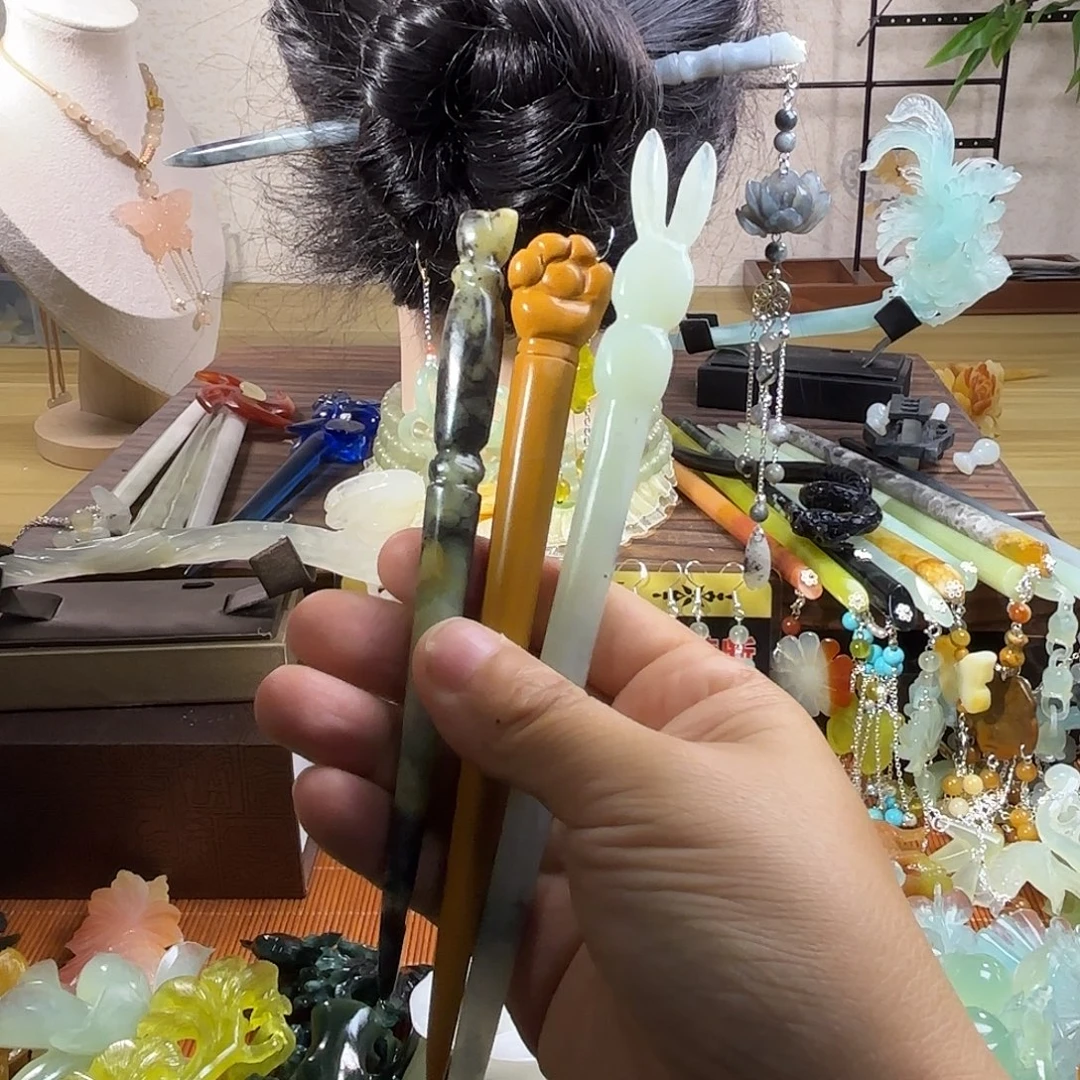 蛇纹石玉合金发饰