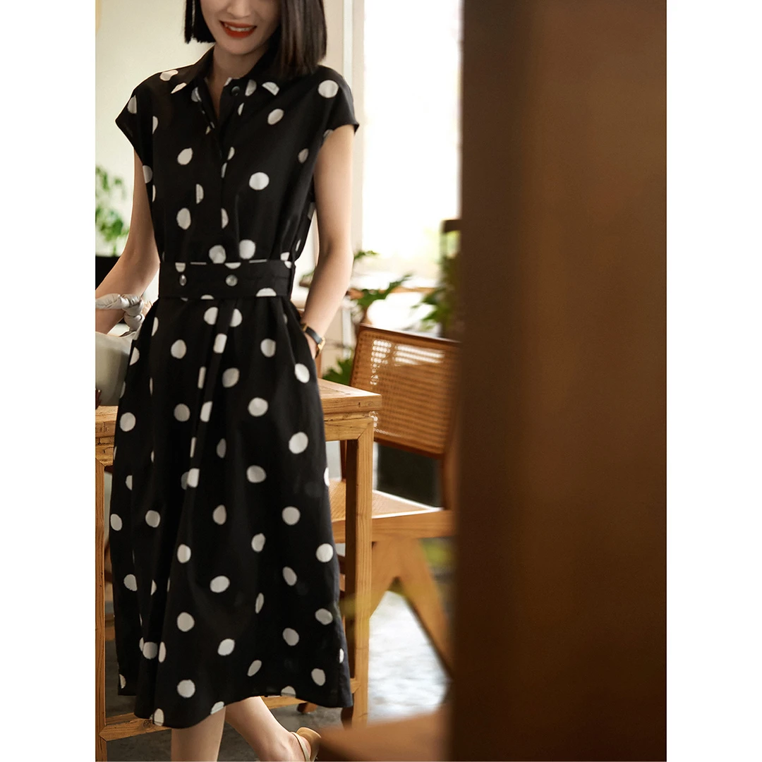 春季新品轻法美学 赫本大波点复古显瘦衬衫连衣裙QZQ783261MG