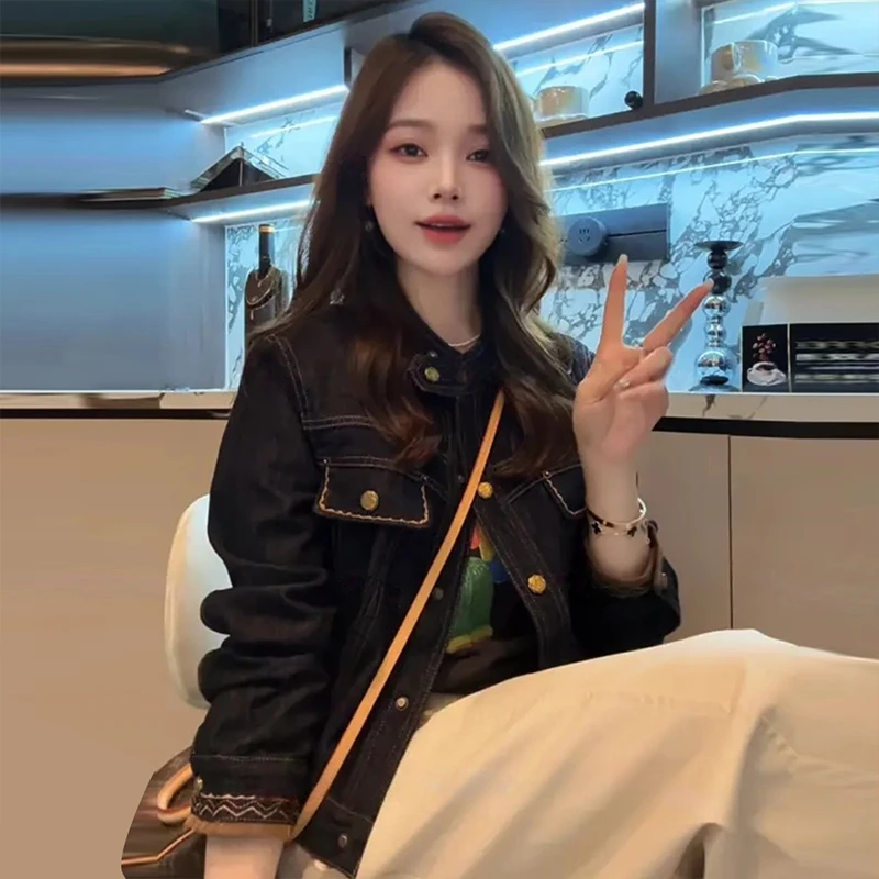 高含棉复古时尚牛仔外套女2025年秋冬新款小个子洋气百搭夹克上衣