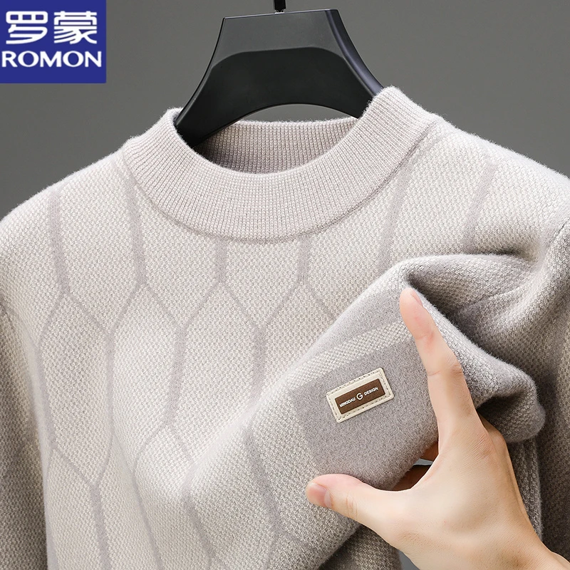 罗蒙冬季新款男士半高领毛衣秋加厚保暖打底休闲时尚百搭针织衫潮