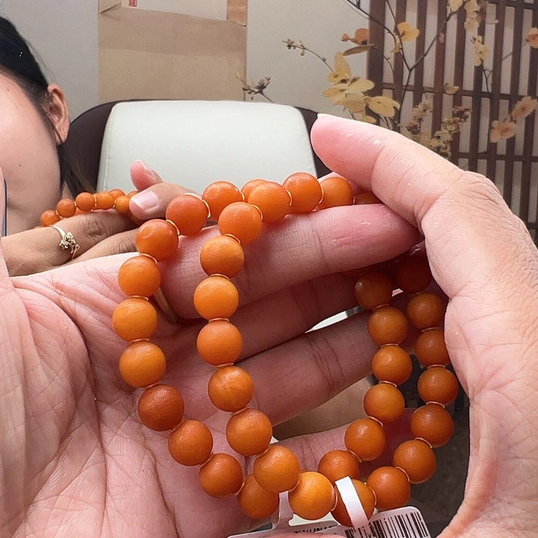 裸石琥珀未镶嵌橘皮手串9mm多样性发其一