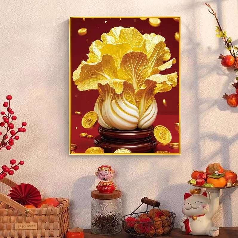 财源滚滚百财纳福diy钻石画客厅玄关装饰画手贴钻招财点钻十字绣