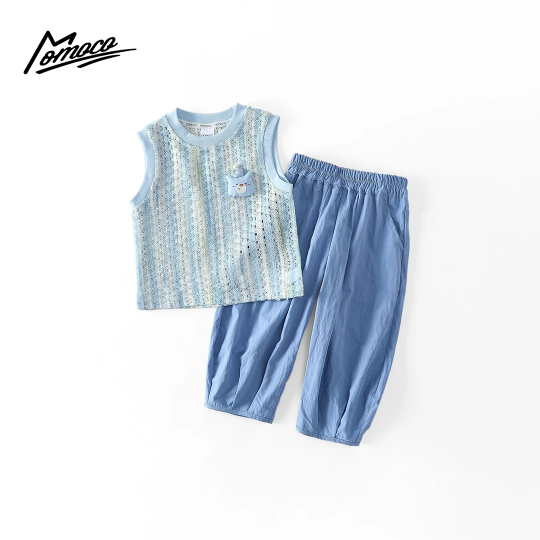 MOMOCO夏季男童镂空背心弯刀裤套装休闲玩偶两件套77230578136