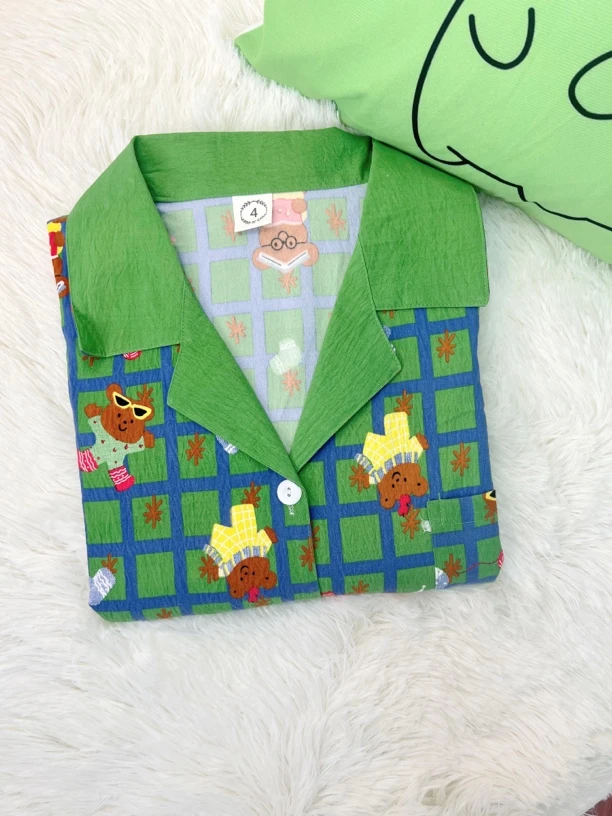 清！绿小熊大码140-250睡衣卡通家居服套装舒适