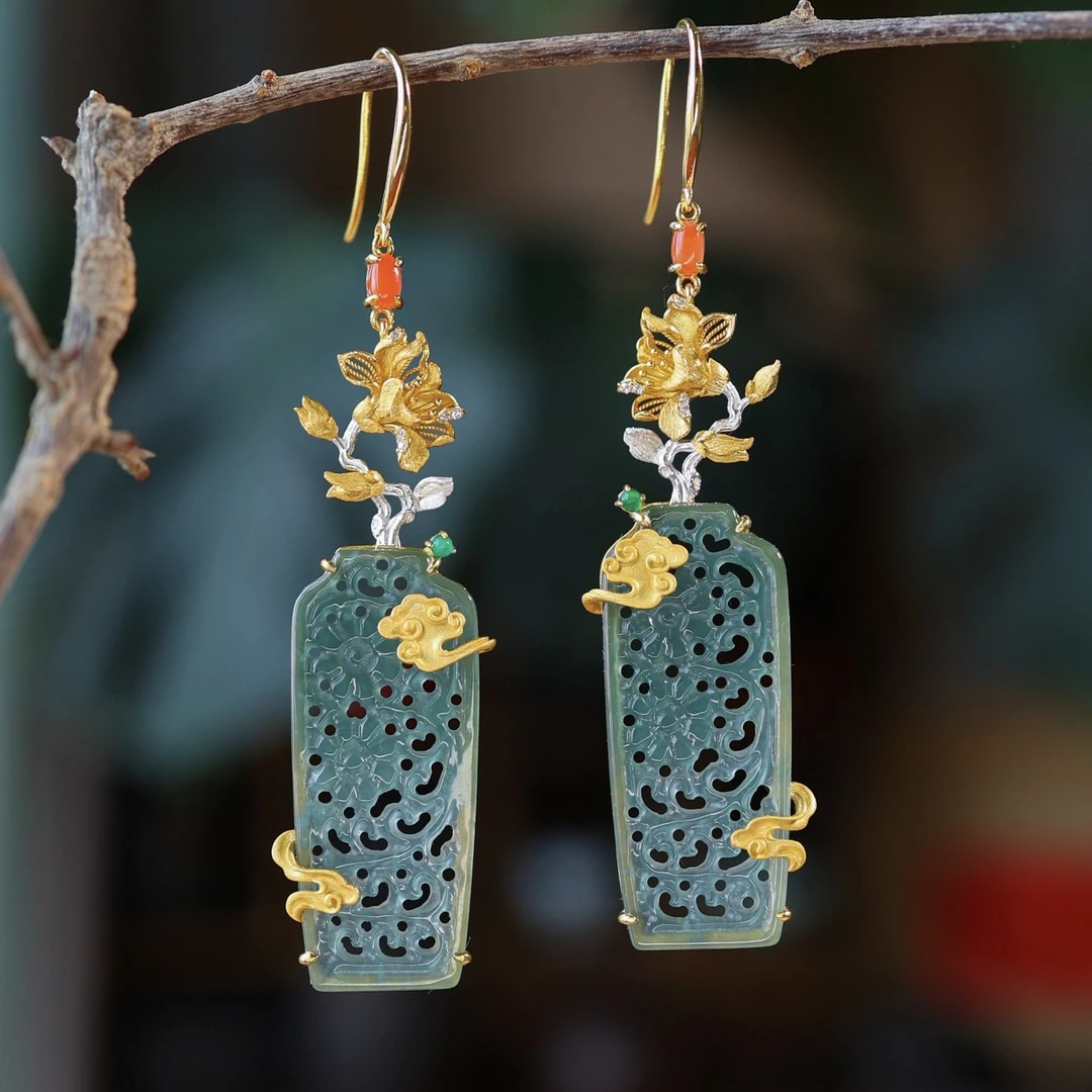 寻云·银镶翡翠花瓶耳坠MTS