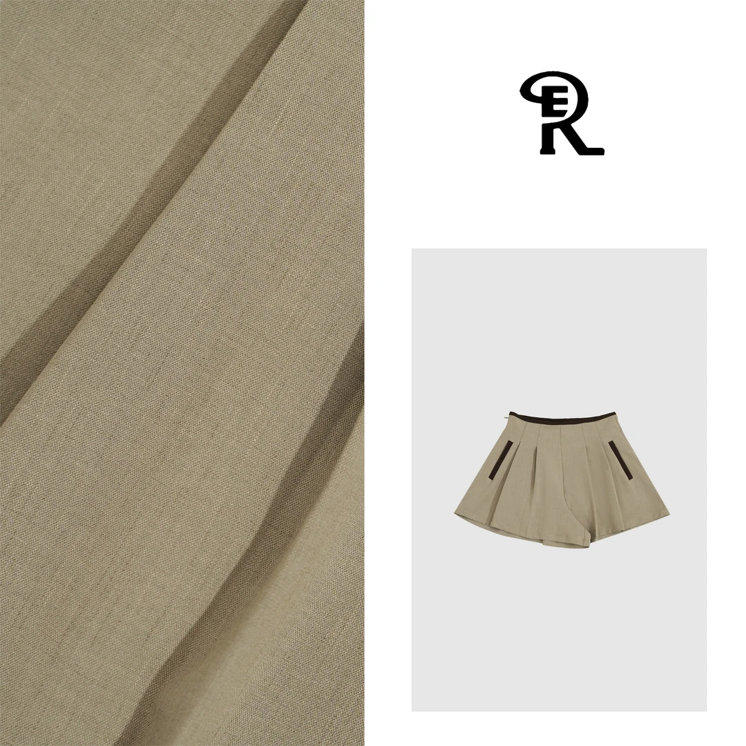 RE｜卡其拼色高腰百褶休闲慵懒裙裤-RE452028