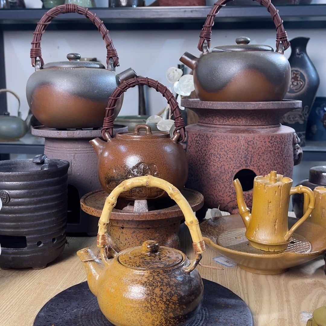 碟紫砂粗陶实用茶壶