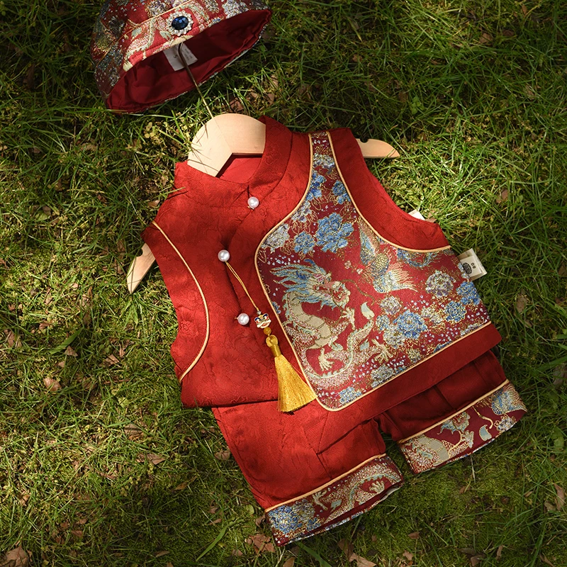 【平安喜乐】男宝宝周岁礼服中式儿童红色唐装抓周宴男童喜庆婴幼儿