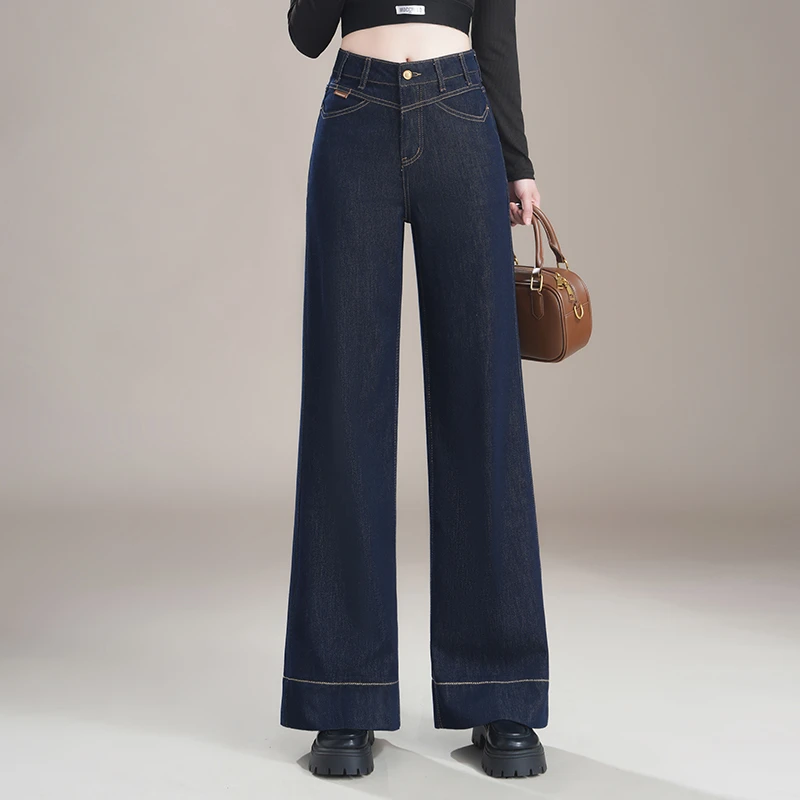 2025夏季新款窄版阔腿牛仔裤夏季显瘦垂感高腰休闲时尚宽松直筒裤