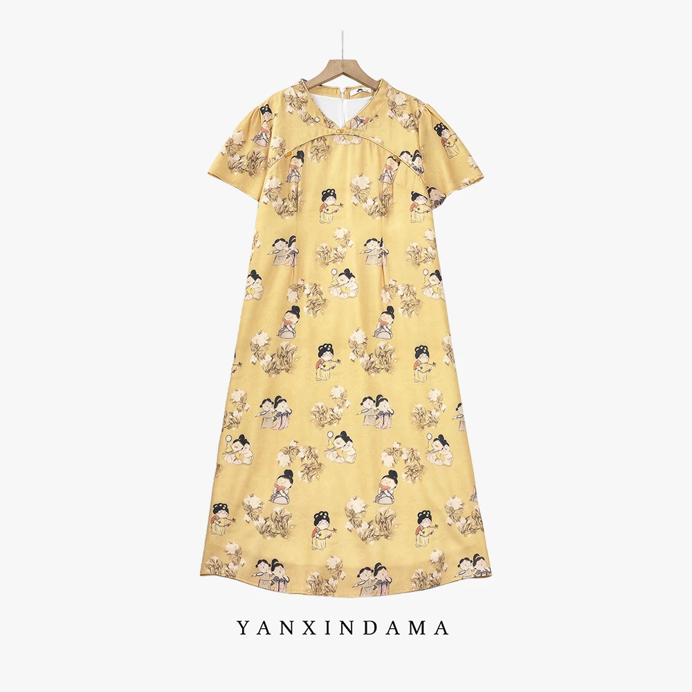 大码女装300斤胖MM时尚气质新中式改良复古旗袍立领连衣裙66828