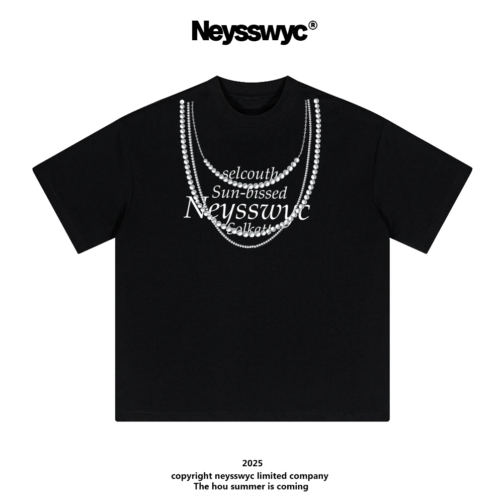 NEYSSWYC 【项链印花】黑短袖T恤透气纯棉休闲百搭圆领潮流宽松