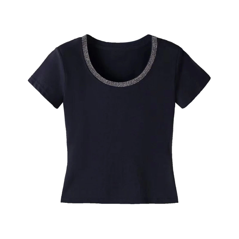 【COCO AISHA】 夏季时尚重工烫钻 百搭修身T恤（S-012）