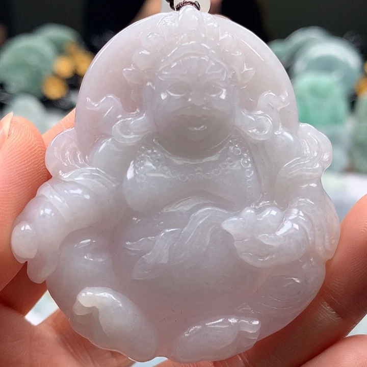 翡翠未镶嵌颈饰黄财神爷两面工艺福利卡厚11