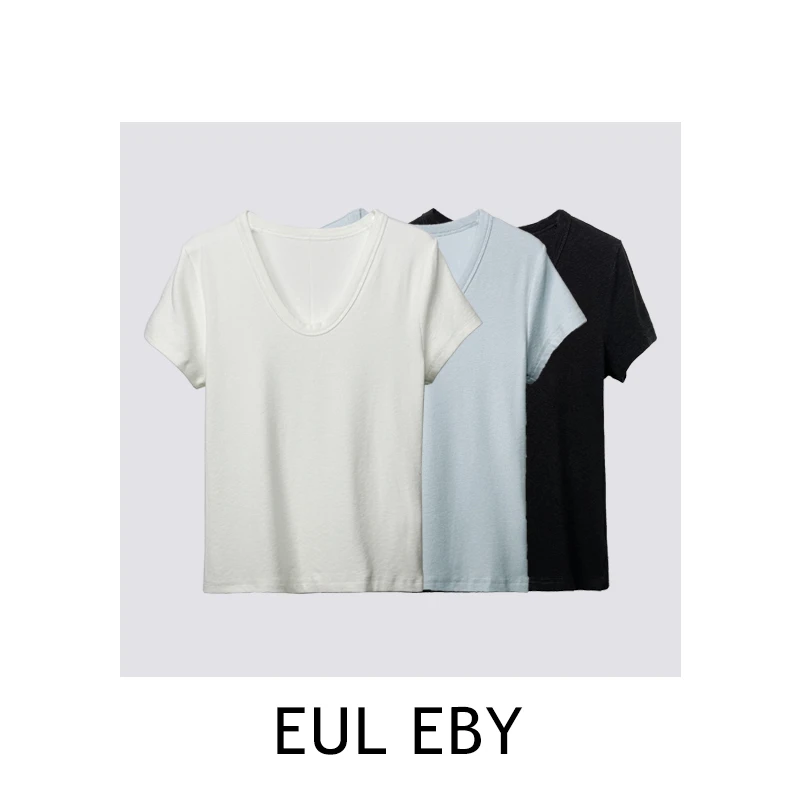 【清】“随性慵懒”莱赛尔+棉U领后中缝设计纯色短袖T恤251038#