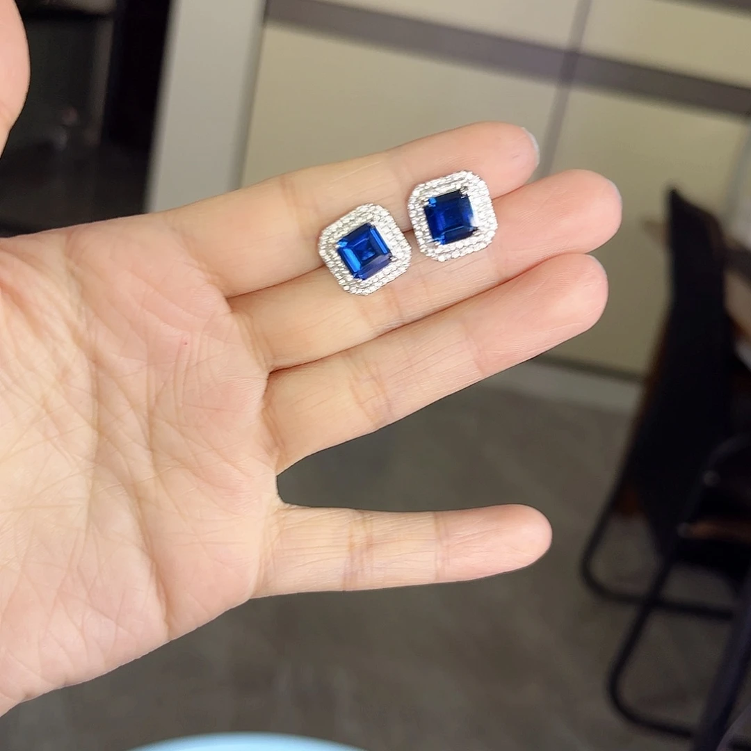 耳饰蓝宝石银S925镶嵌