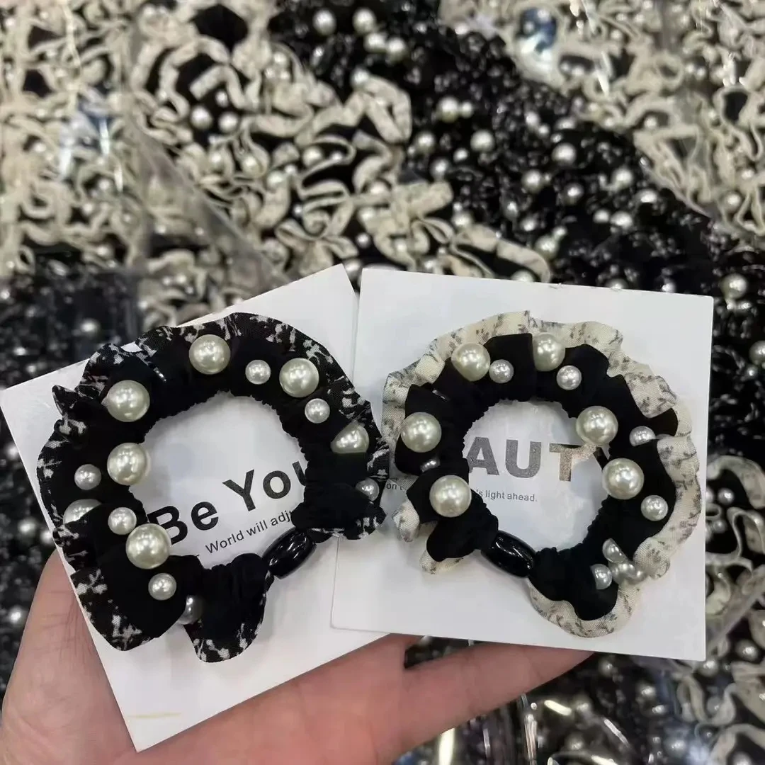 韩系新款碎花布艺小肠发圈高级感丸子头发绳马尾法式蕾丝大肠发圈