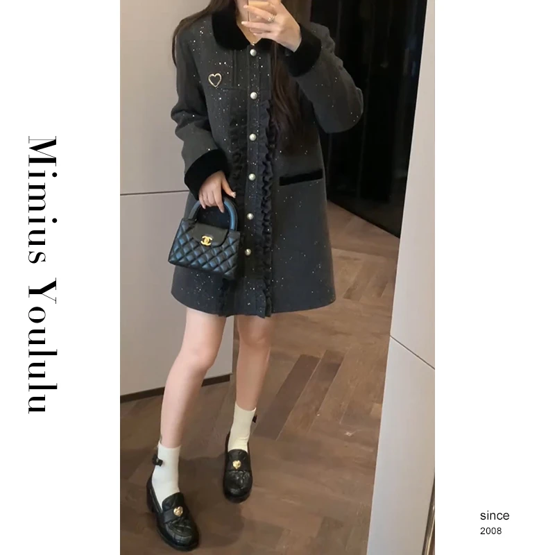 【mimius】&七七 复古温柔精致木耳边毛呢外套大衣 汉服 F11322