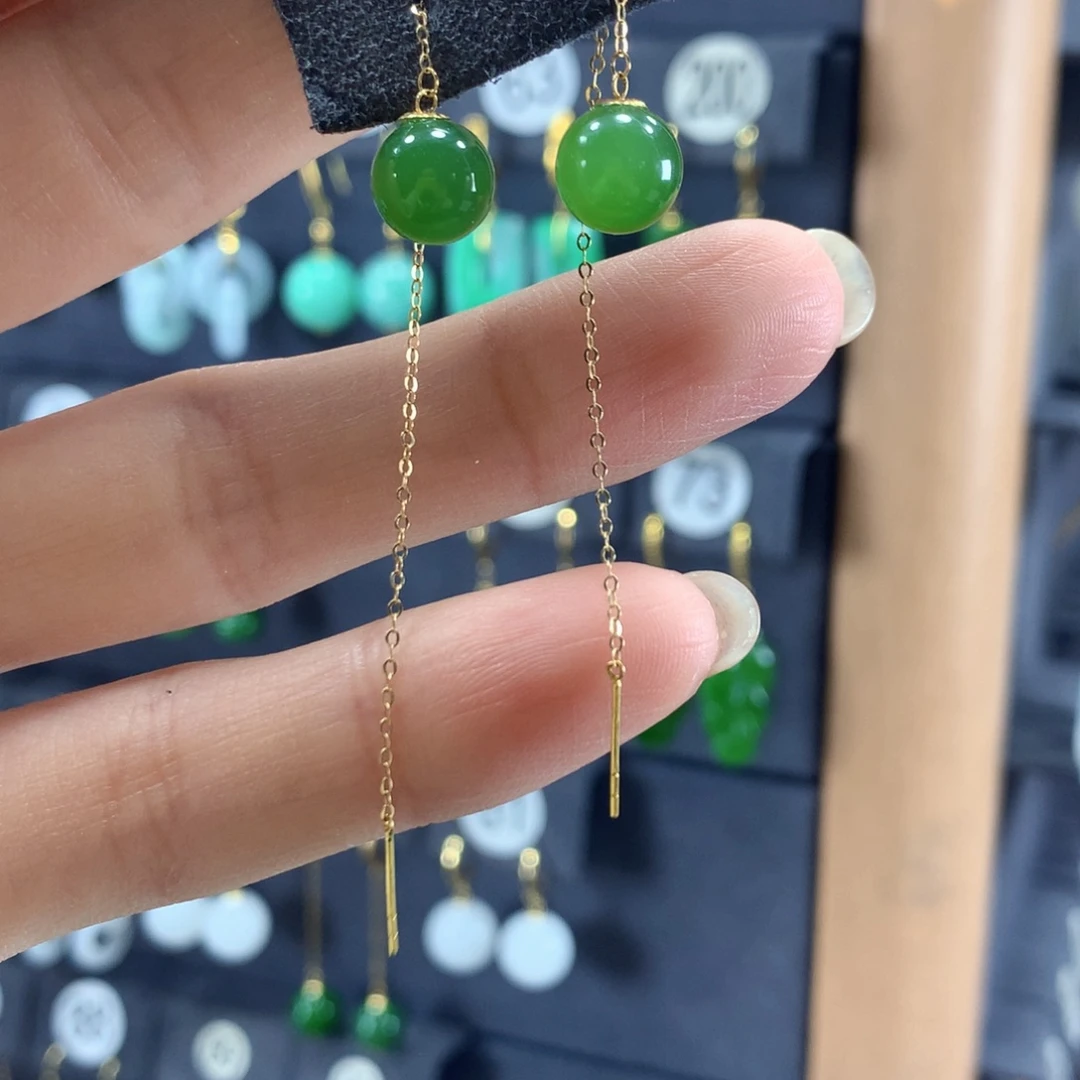 和田玉18K金镶嵌耳饰