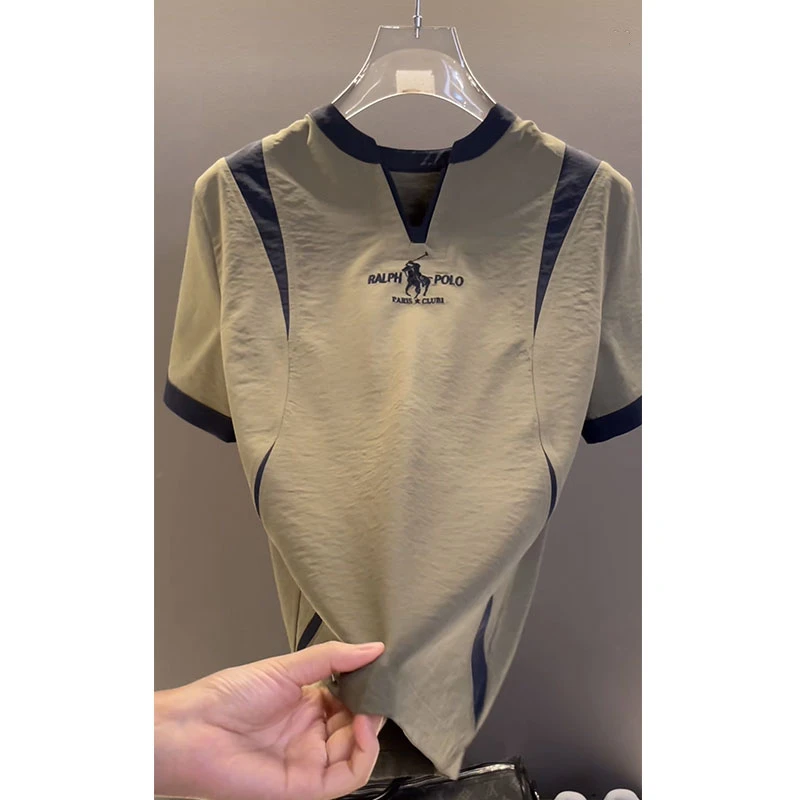 欧货顶奢高定大牌男装上衣2025夏季新款人马字母刺绣撞色短袖体恤