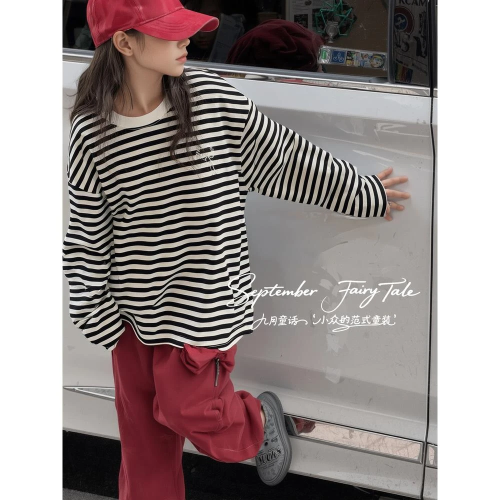 FAVMARTHA女童长袖打底衫早秋2025新款儿童内搭上衣韩版女大童春