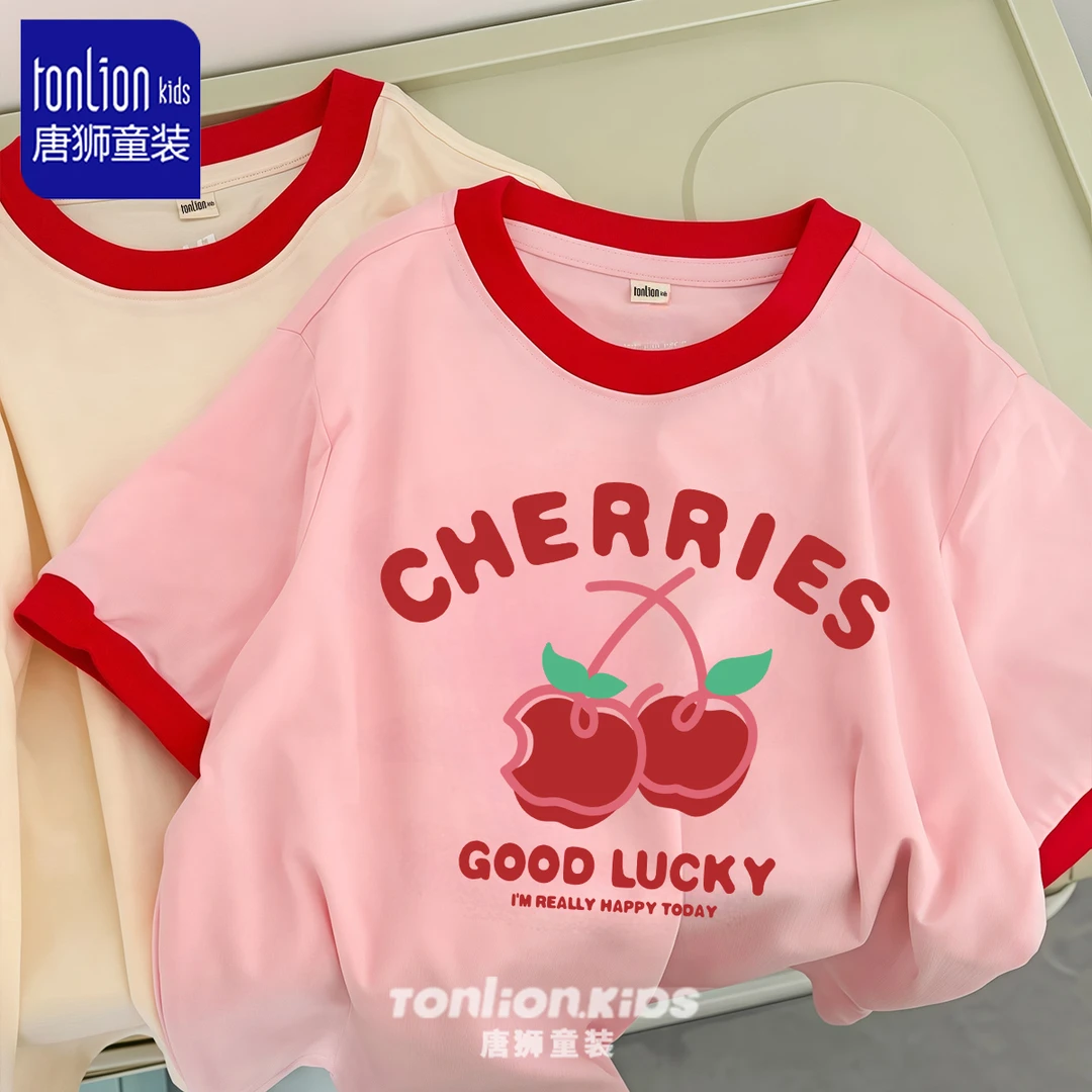 唐狮童装女童短袖t恤2025新款大童夏季纯棉好看上衣儿童半袖女孩