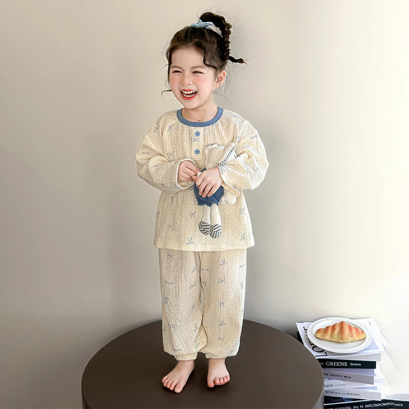 女童睡衣可爱超萌春秋2025新款女孩纱布空调套装女宝宝纯棉家居服