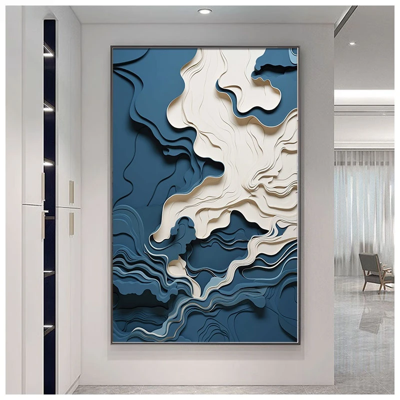 [喜宅家艺]墨蓝流韵极简玄关寓意装饰画适走廊过道客厅挂画壁画