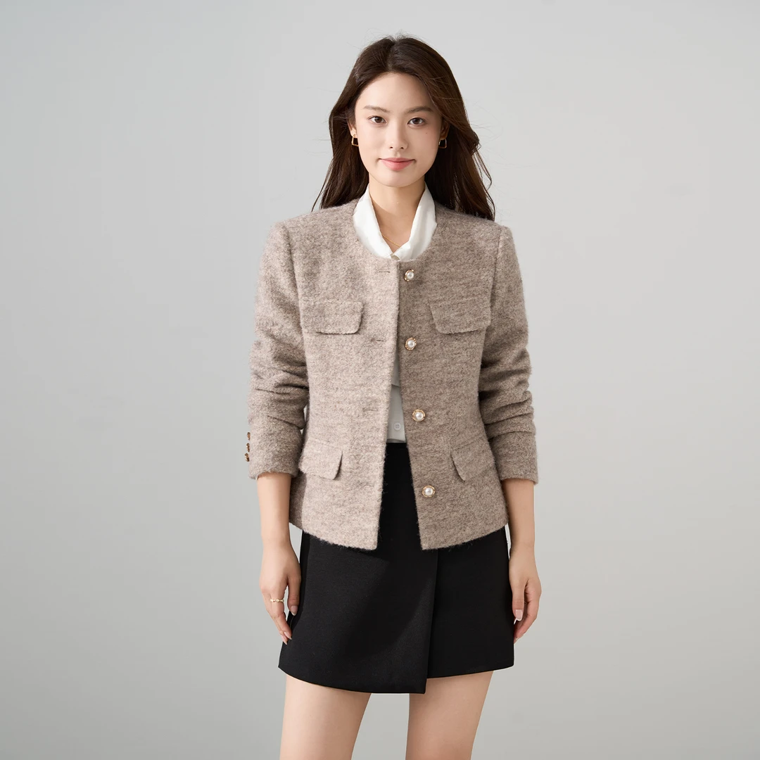 高端小香风西服职业装高级感气质名媛洋气圆领西装外套上衣25623