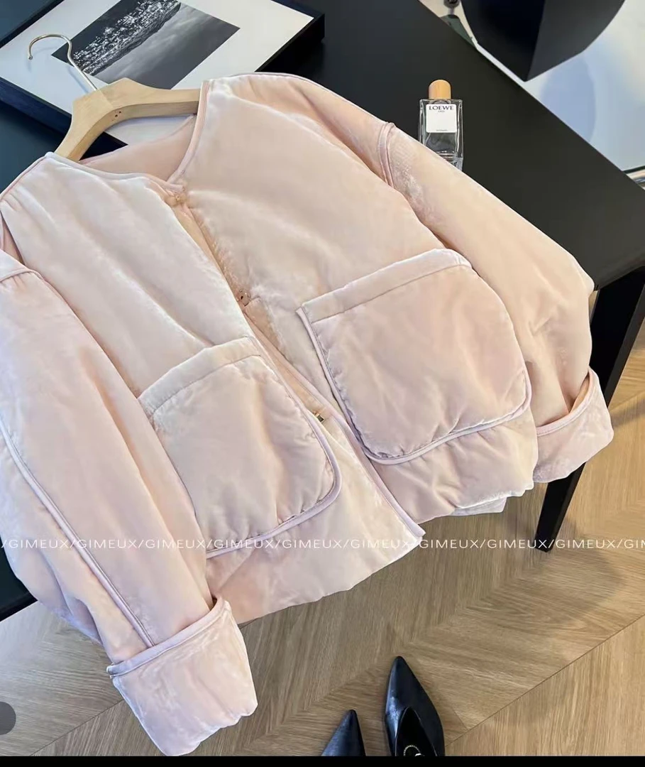 【棉服】桃花粉--新中式加棉设计师高定轻奢宽松休闲复古圆领国潮