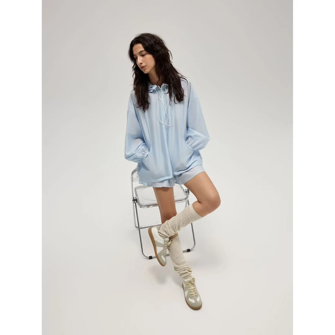 RE高级轻奢空气蓝天丝百搭显瘦抽绳可调节连帽防晒外套-RE452045