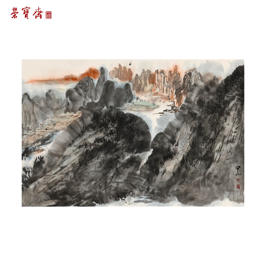 -28(RBZZX3570)《广西十里画廊写生》 书画 纸本已托 69*46cm