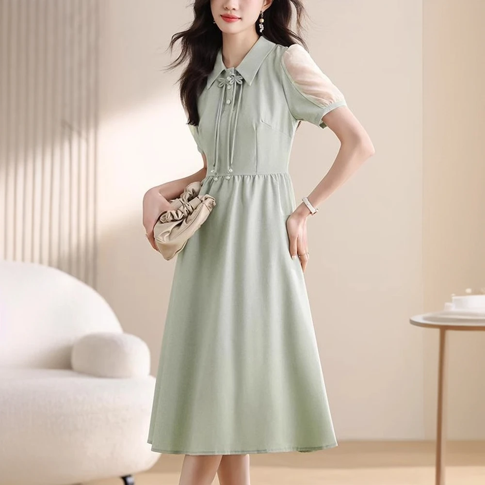 纳霍浦勒茶歇法式显瘦连衣裙夏季新款新中式高级感收腰温柔长裙