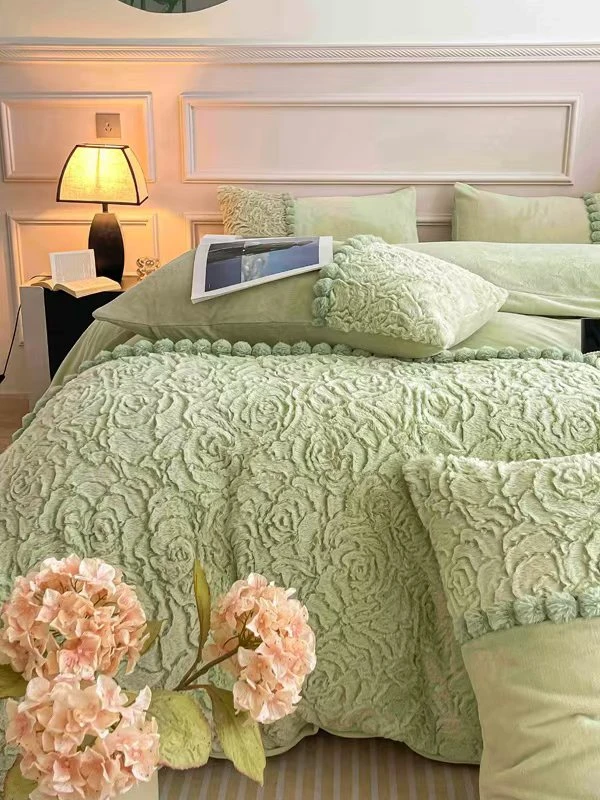 冬季保暖兔兔玫瑰绒牛奶绒四件套MM玫瑰庄园