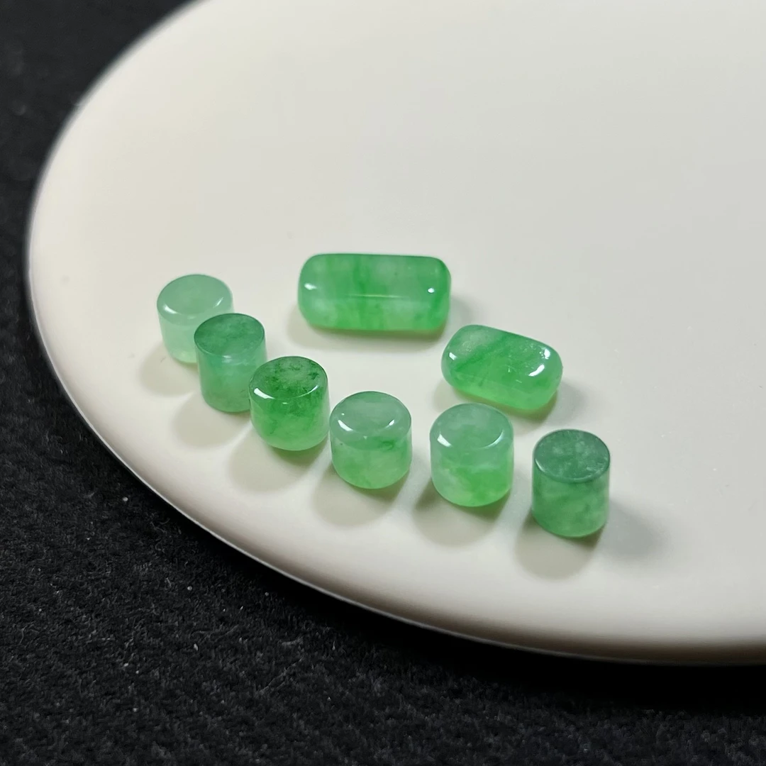 天然缅甸A货冰绿马鞍戒面桶珠套装裸石男女适用可镶嵌可拆不同价