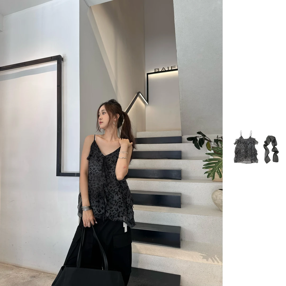 【MANZANILLA】25秋冬YTZ25AW040440设计师豹纹吊带丝巾两件套